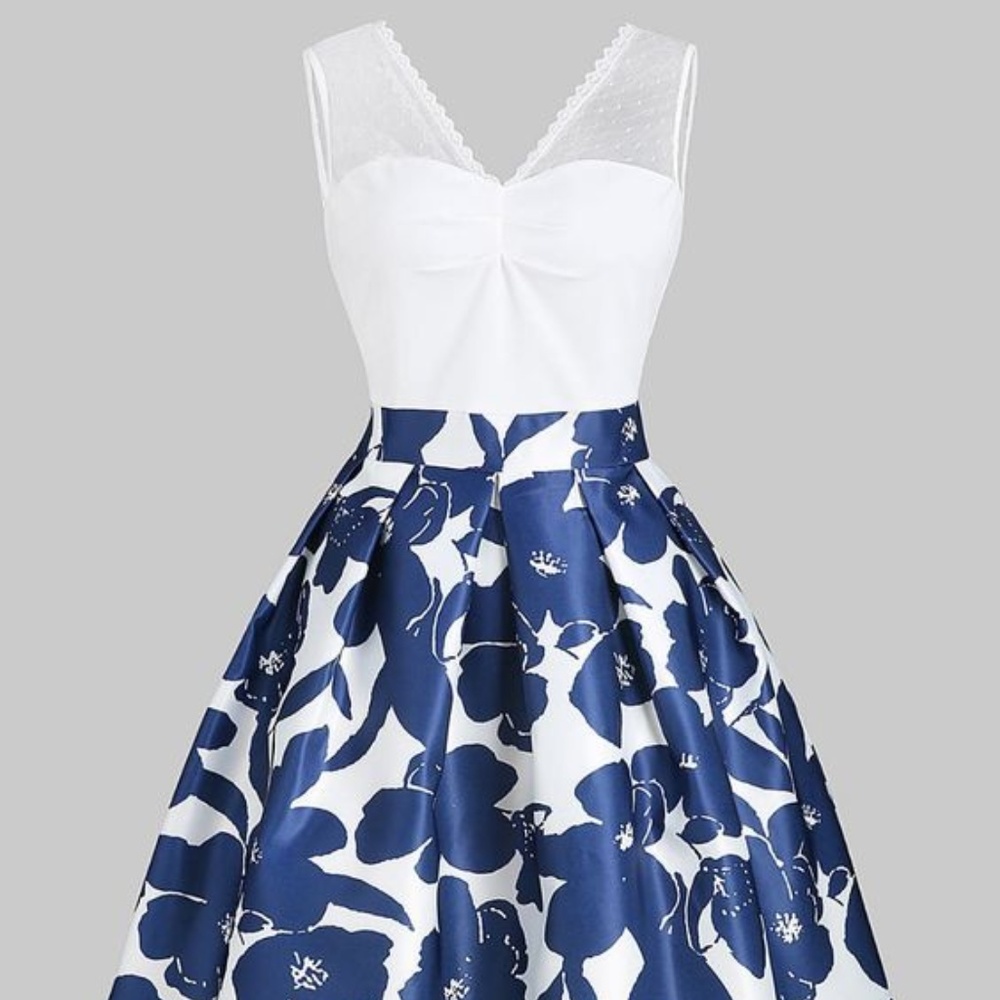 Floral Double V Lace Panel Dress